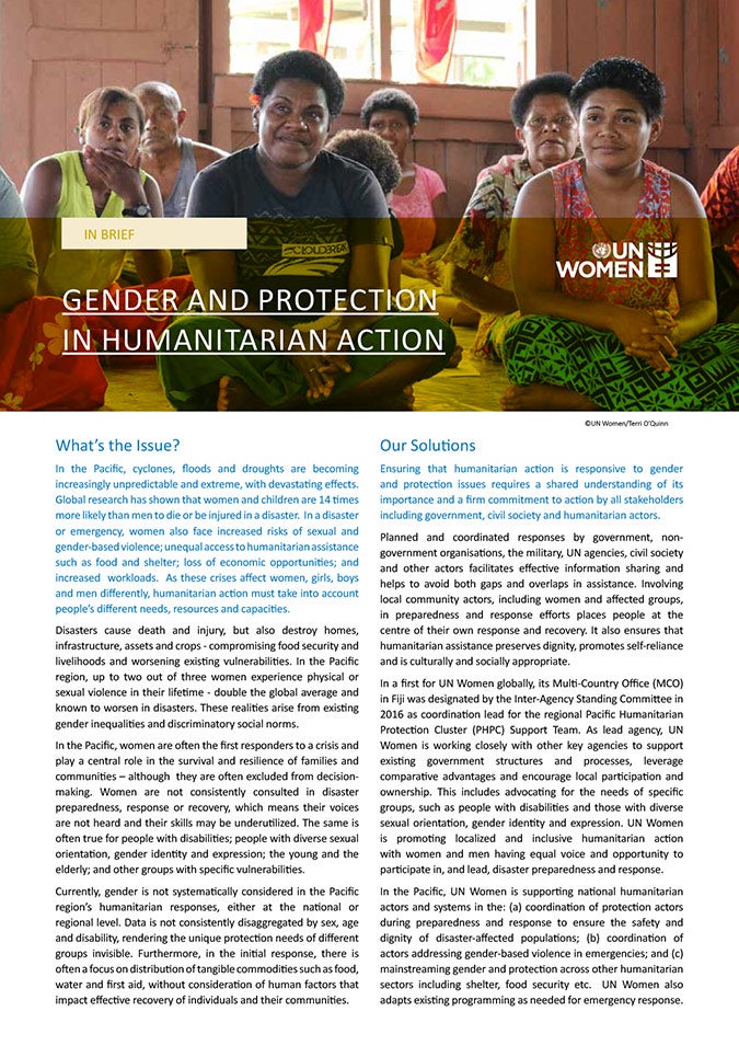 Gender And Protection In Humanitarian Action Un Women Asia Pacific